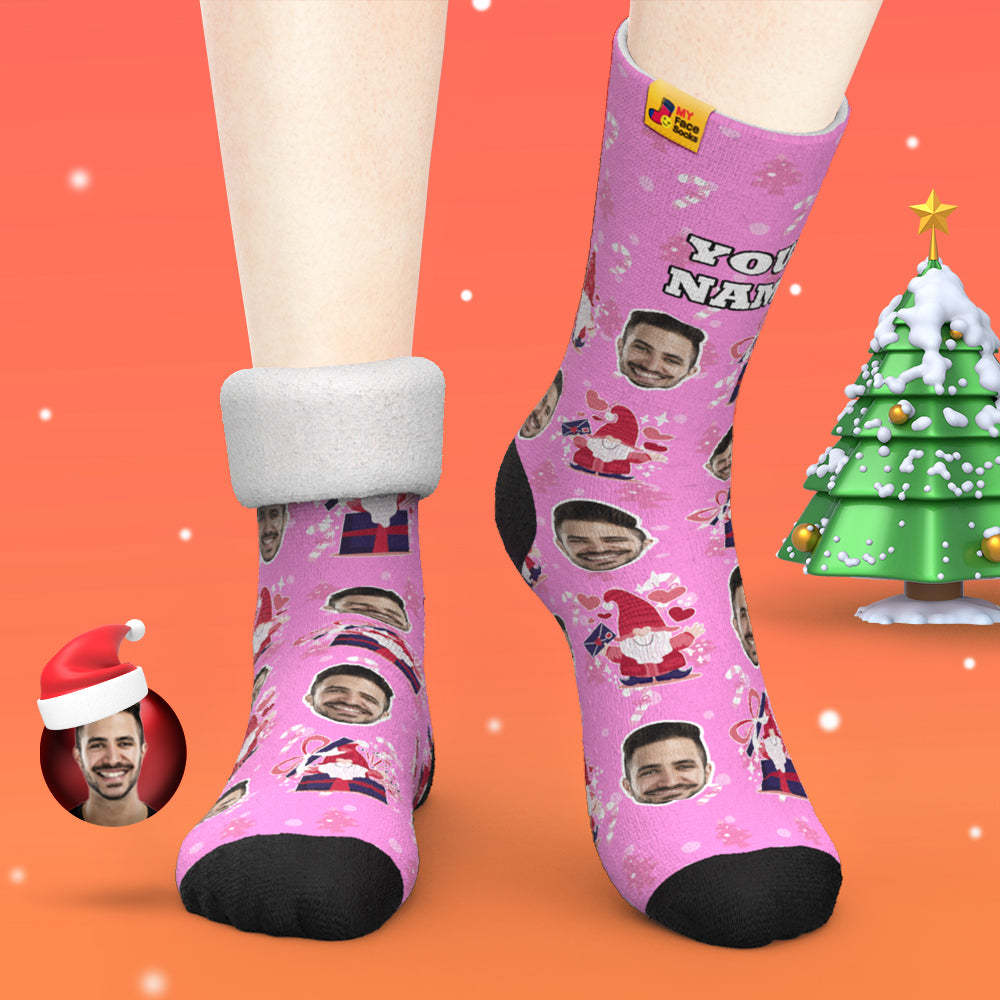 Pink Christmas Custom Thick Socks Photo 3D Digital Printed Socks Autumn Winter Warm Socks - MyFaceSocksAu