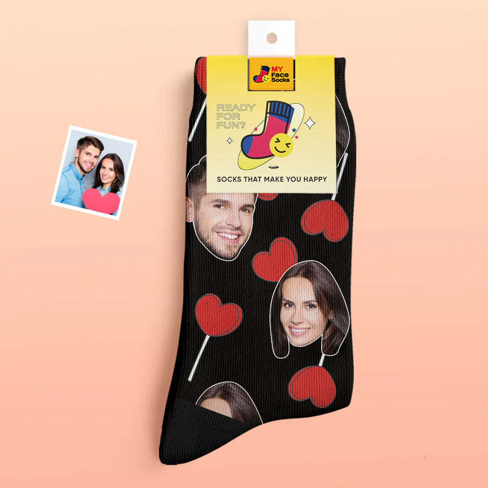 Custom Thick Photo Socks Valentine's Day Gift Warm Socks Heart Lollipops Face Socks - MyFaceSocksAu