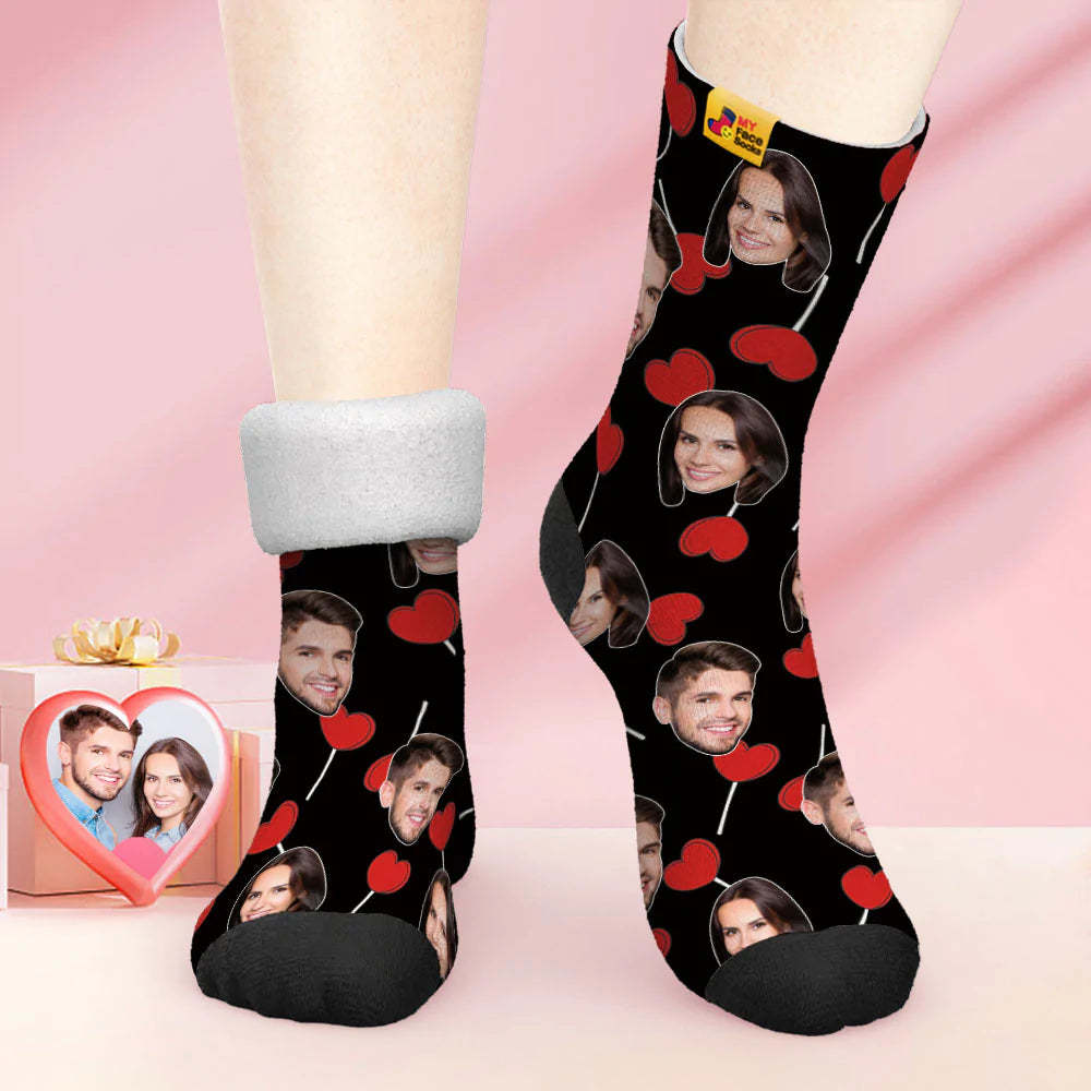 Custom Thick Photo Socks Valentine's Day Gift Warm Socks Heart Lollipops Face Socks - MyFaceSocksAu