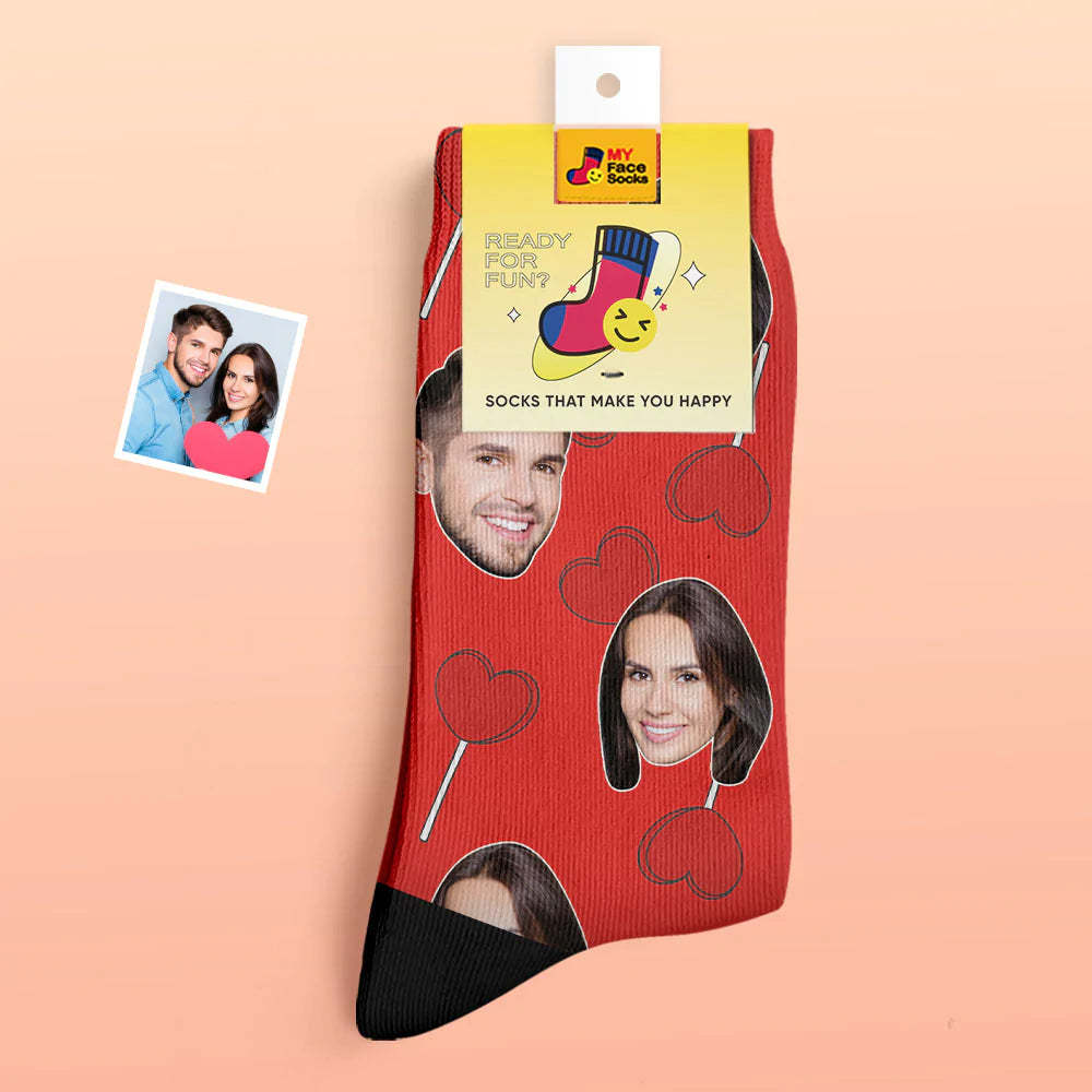 Custom Thick Photo Socks Valentine's Day Gift Warm Socks Heart Lollipops Face Socks - MyFaceSocksAu