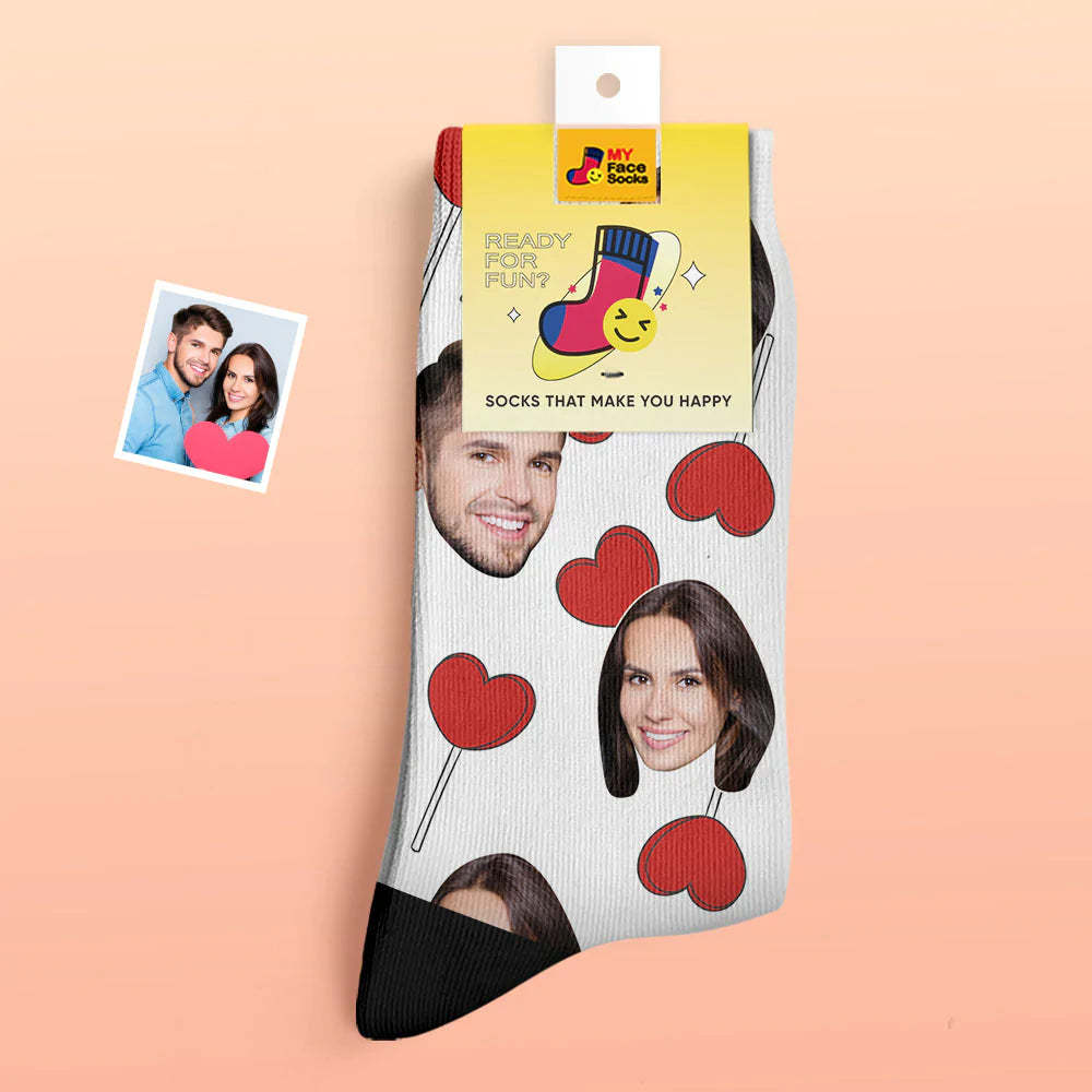 Custom Thick Photo Socks Valentine's Day Gift Warm Socks Heart Lollipops Face Socks - MyFaceSocksAu