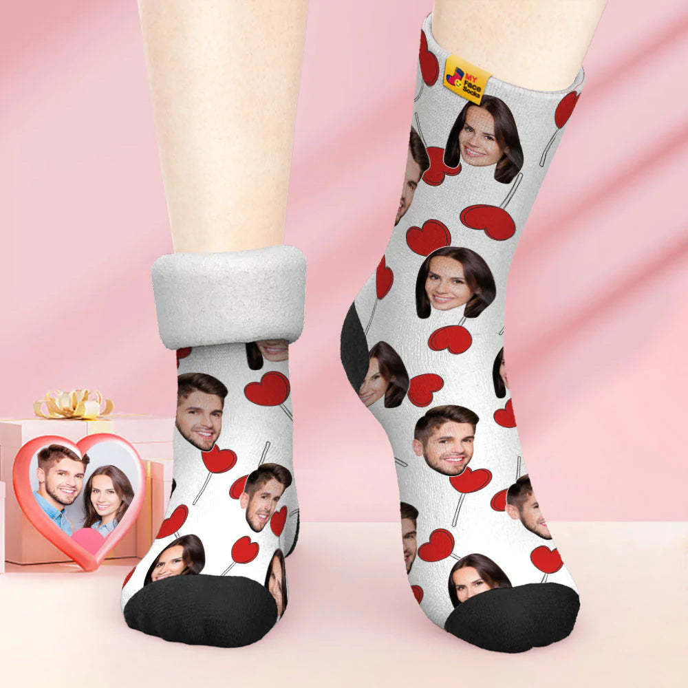 Custom Thick Photo Socks Valentine's Day Gift Warm Socks Heart Lollipops Face Socks - MyFaceSocksAu