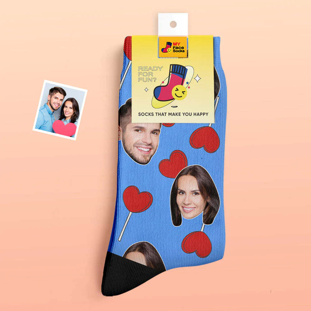 Custom Thick Photo Socks Valentine's Day Gift Warm Socks Heart Lollipops Face Socks - MyFaceSocksAu