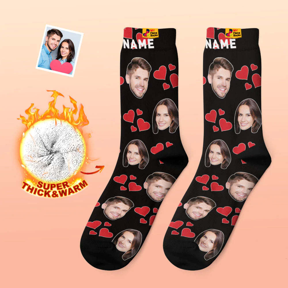 Custom Thick Photo Socks Valentine's Day Gift Warm Socks My Heart Face Socks - MyFaceSocksAu