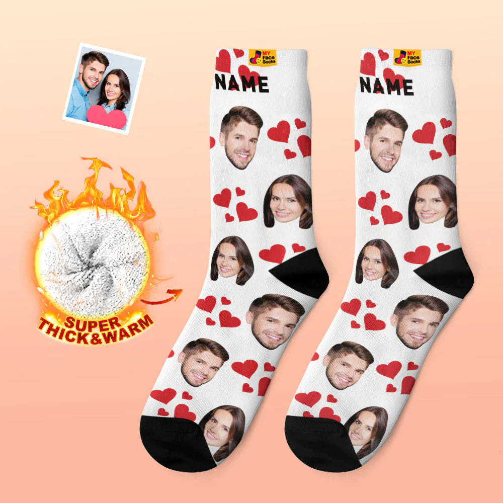 Custom Thick Photo Socks Valentine's Day Gift Warm Socks My Heart Face Socks - MyFaceSocksAu