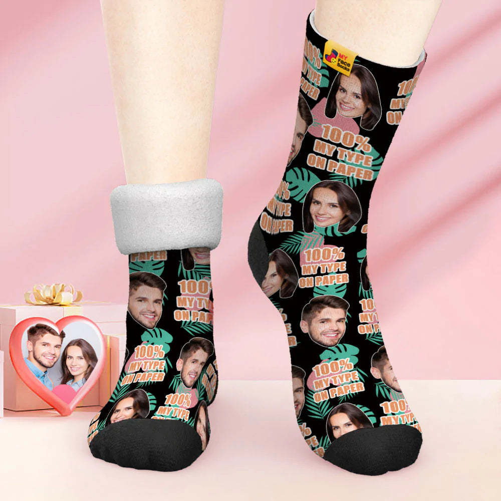 Custom Thick Photo Socks Valentine's Day Gift Warm Socks 100% MY TYPE ON PAPER Face Socks - MyFaceSocksAu