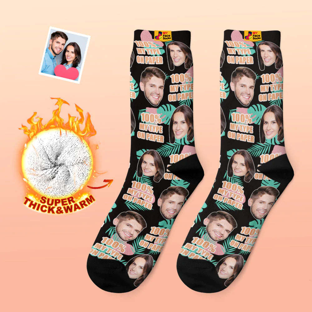 Custom Thick Photo Socks Valentine's Day Gift Warm Socks 100% MY TYPE ON PAPER Face Socks - MyFaceSocksAu