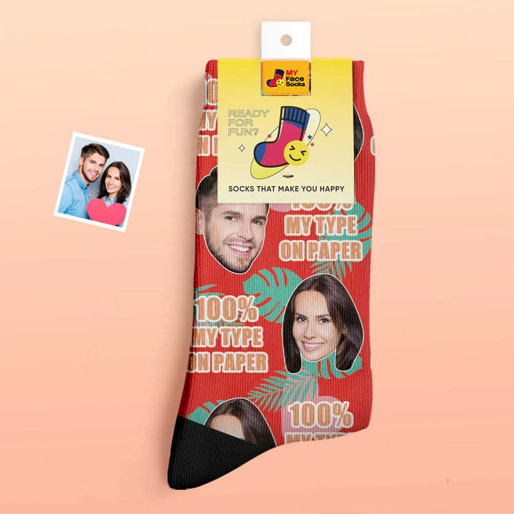 Custom Thick Photo Socks Valentine's Day Gift Warm Socks 100% MY TYPE ON PAPER Face Socks - MyFaceSocksAu