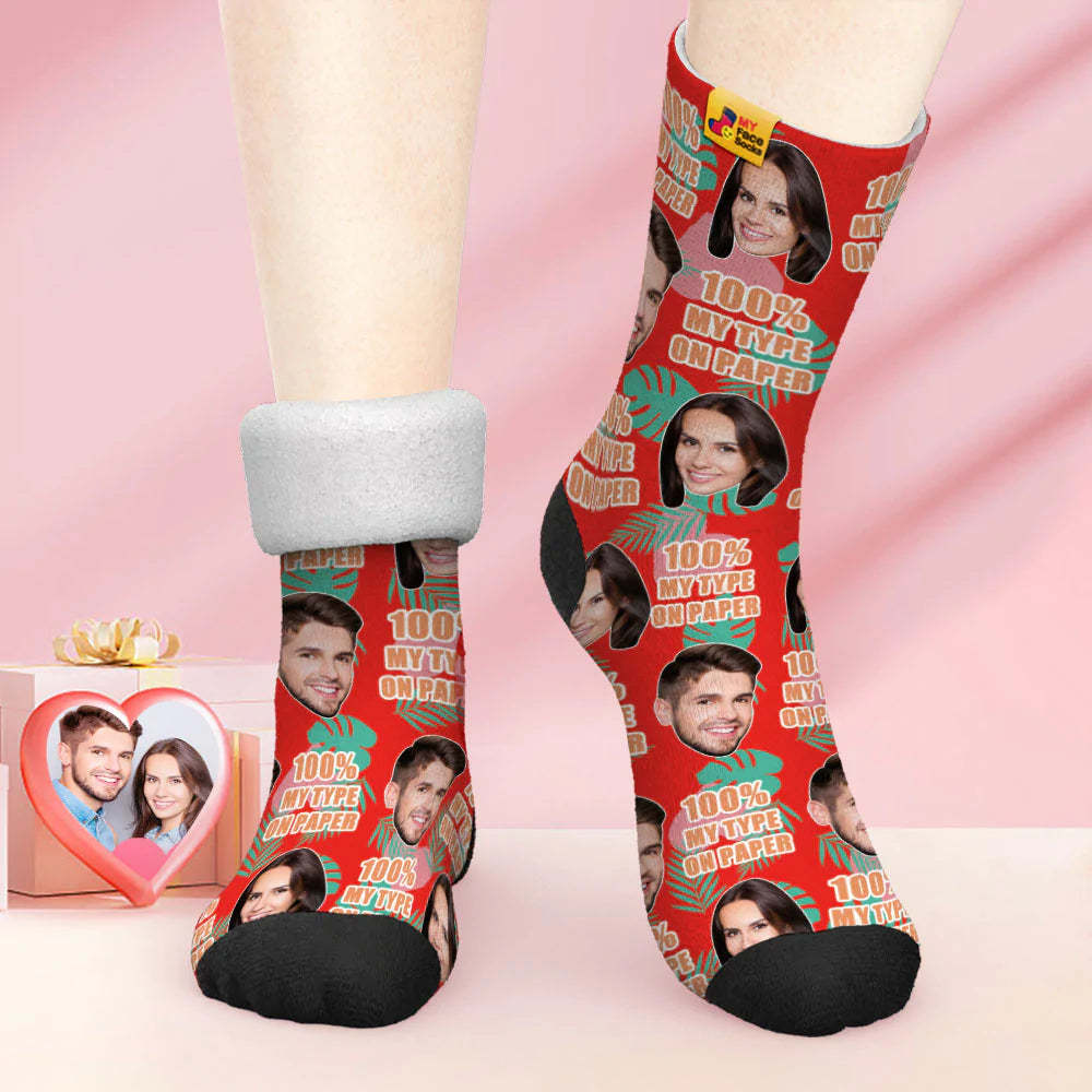 Custom Thick Photo Socks Valentine's Day Gift Warm Socks 100% MY TYPE ON PAPER Face Socks - MyFaceSocksAu