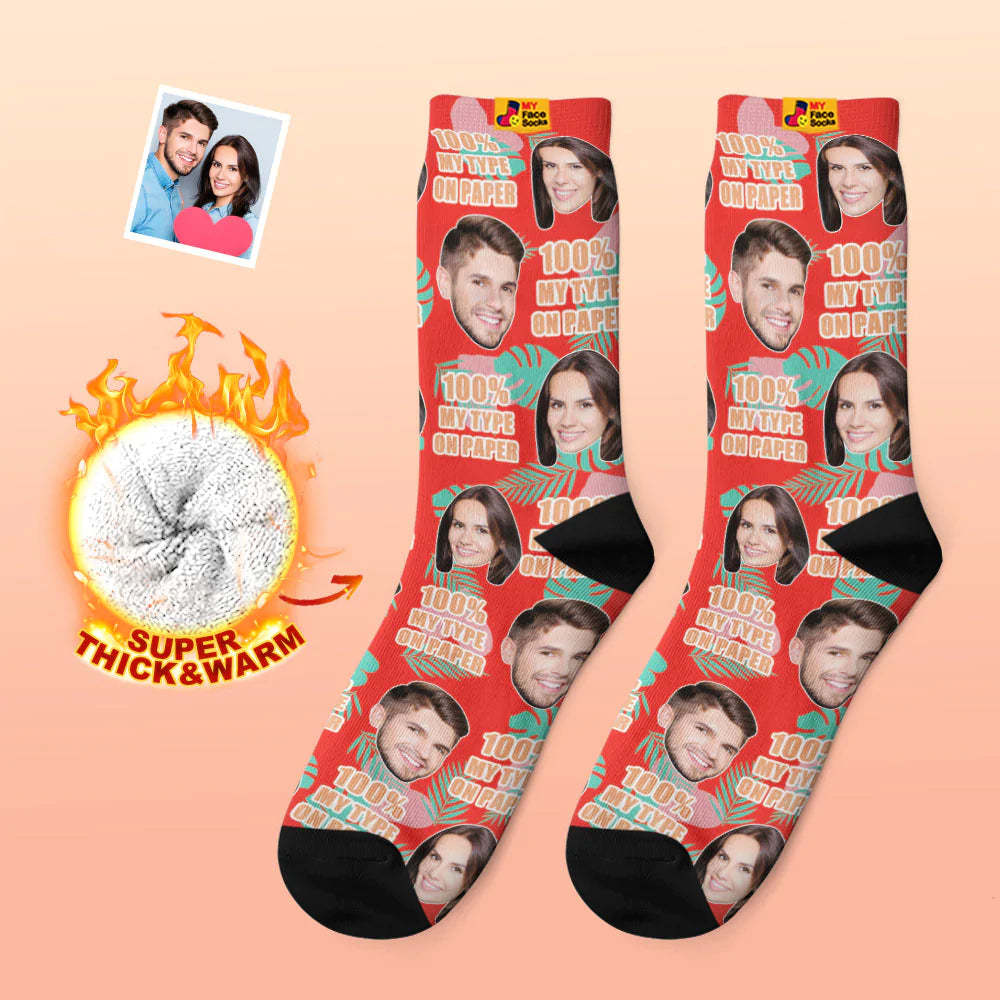 Custom Thick Photo Socks Valentine's Day Gift Warm Socks 100% MY TYPE ON PAPER Face Socks - MyFaceSocksAu