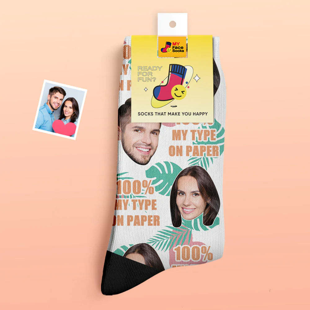 Custom Thick Photo Socks Valentine's Day Gift Warm Socks 100% MY TYPE ON PAPER Face Socks - MyFaceSocksAu