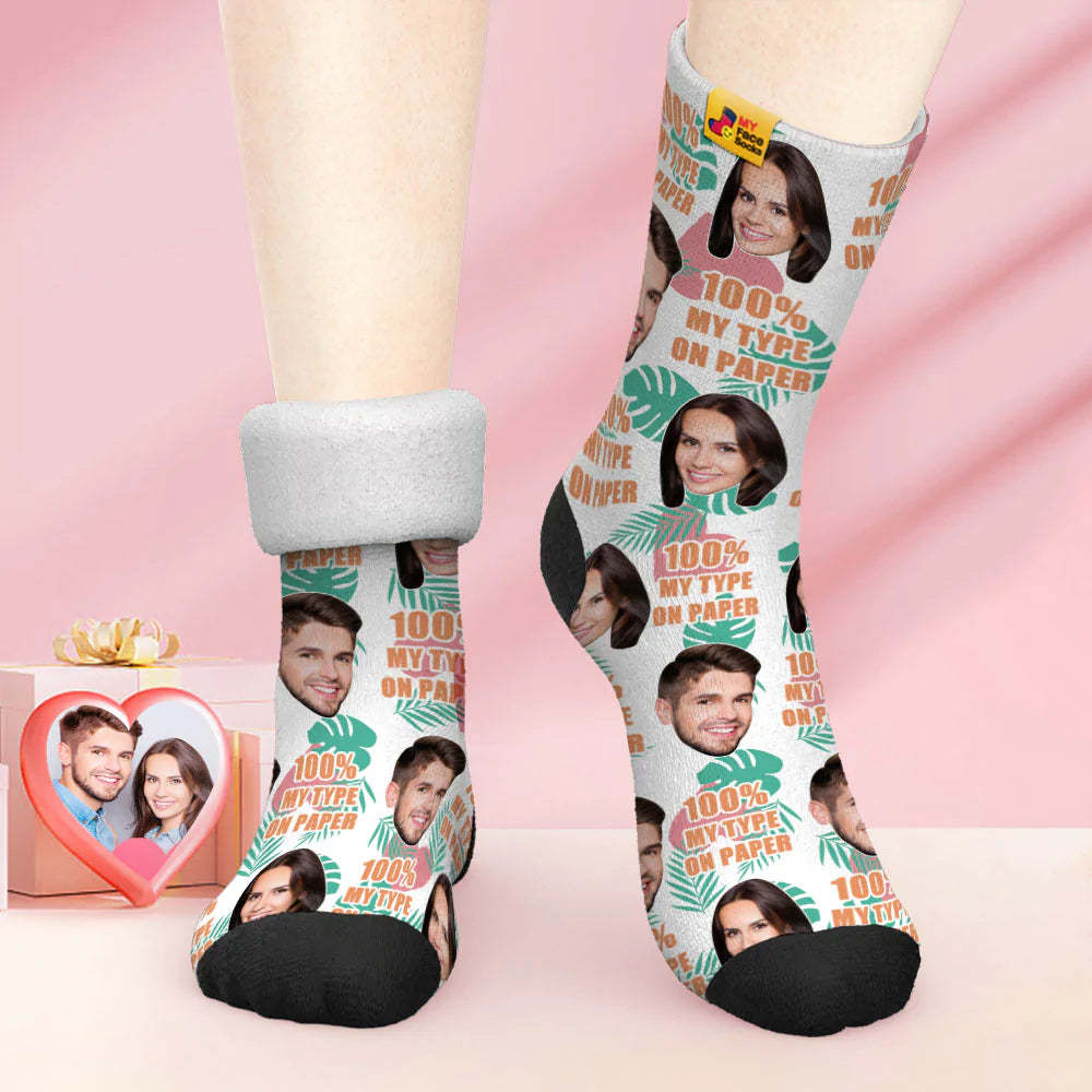 Custom Thick Photo Socks Valentine's Day Gift Warm Socks 100% MY TYPE ON PAPER Face Socks - MyFaceSocksAu