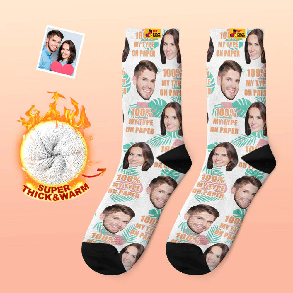 Custom Thick Photo Socks Valentine's Day Gift Warm Socks 100% MY TYPE ON PAPER Face Socks - MyFaceSocksAu