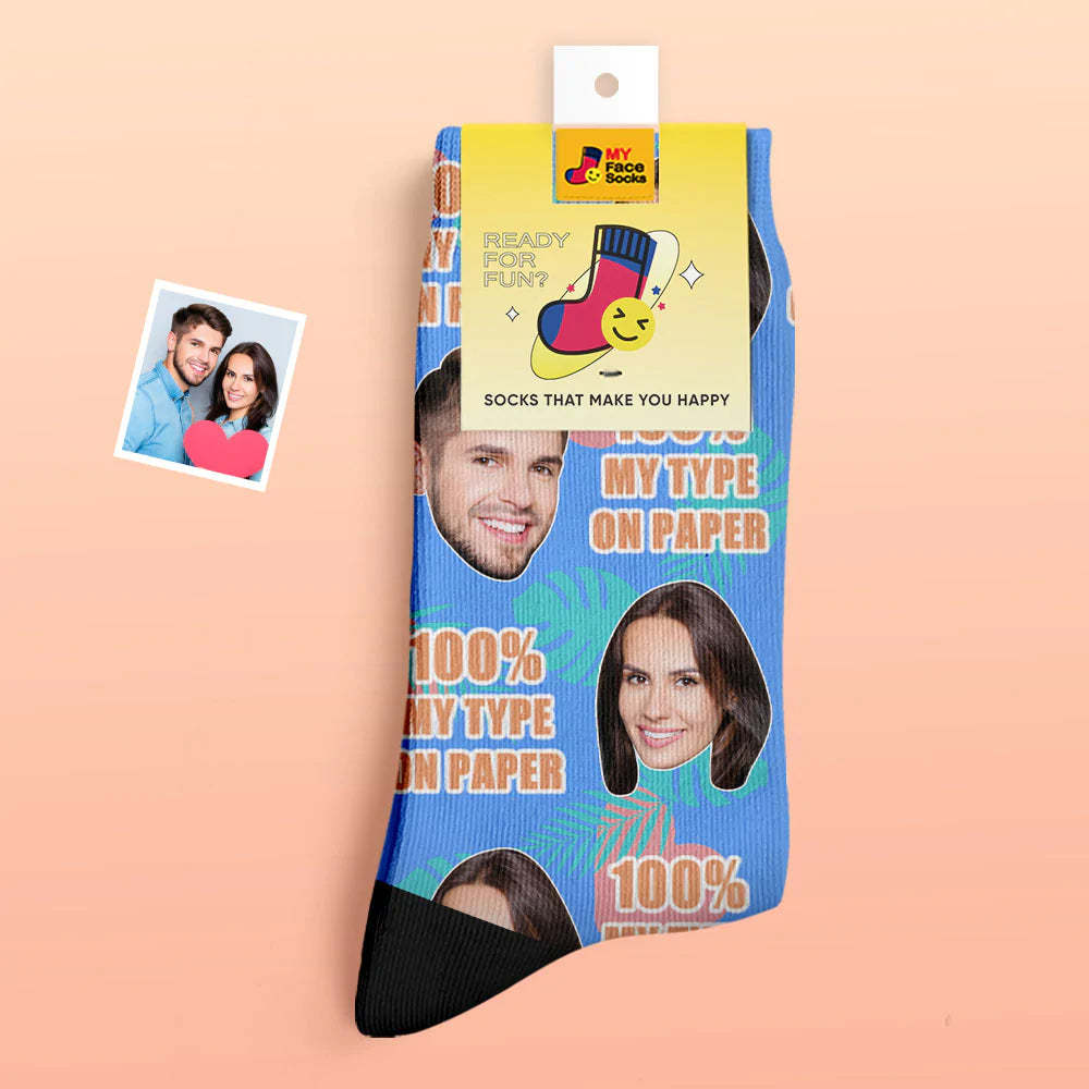 Custom Thick Photo Socks Valentine's Day Gift Warm Socks 100% MY TYPE ON PAPER Face Socks - MyFaceSocksAu