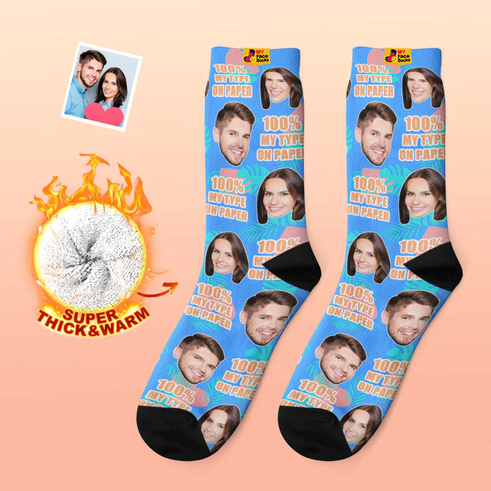 Custom Thick Photo Socks Valentine's Day Gift Warm Socks 100% MY TYPE ON PAPER Face Socks - MyFaceSocksAu