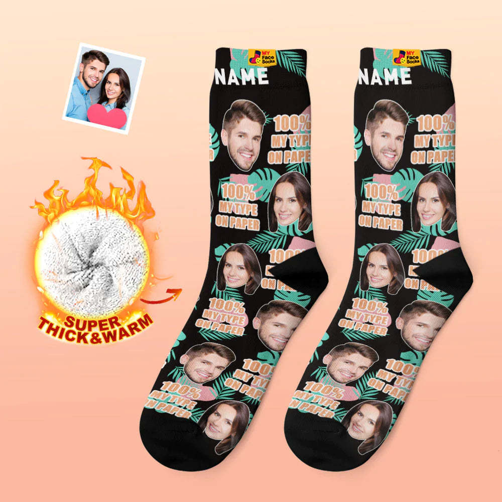 Custom Thick Photo Socks Valentine's Day Gift Warm Socks 100% MY TYPE ON PAPER Face Socks - MyFaceSocksAu