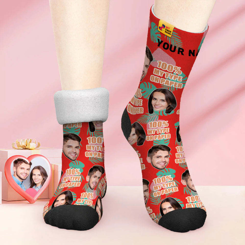 Custom Thick Photo Socks Valentine's Day Gift Warm Socks 100% MY TYPE ON PAPER Face Socks - MyFaceSocksAu