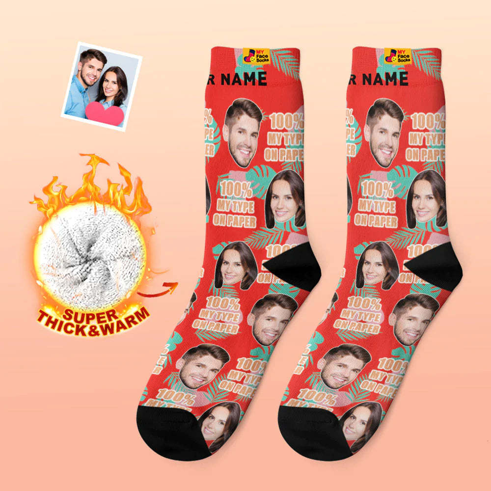 Custom Thick Photo Socks Valentine's Day Gift Warm Socks 100% MY TYPE ON PAPER Face Socks - MyFaceSocksAu