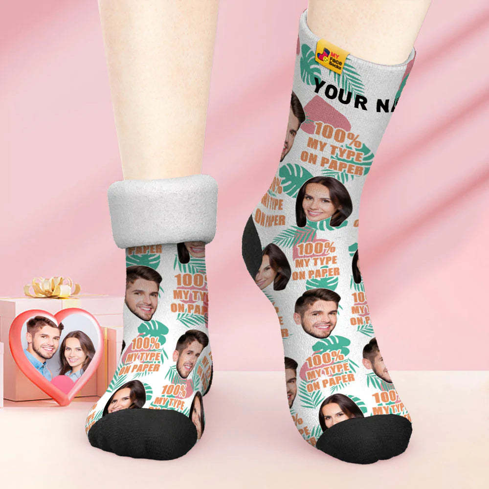 Custom Thick Photo Socks Valentine's Day Gift Warm Socks 100% MY TYPE ON PAPER Face Socks - MyFaceSocksAu