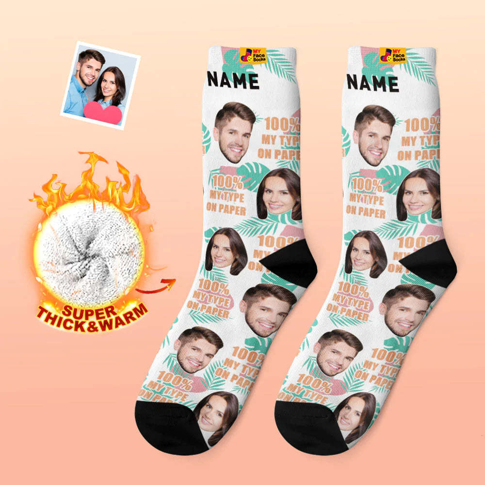 Custom Thick Photo Socks Valentine's Day Gift Warm Socks 100% MY TYPE ON PAPER Face Socks - MyFaceSocksAu