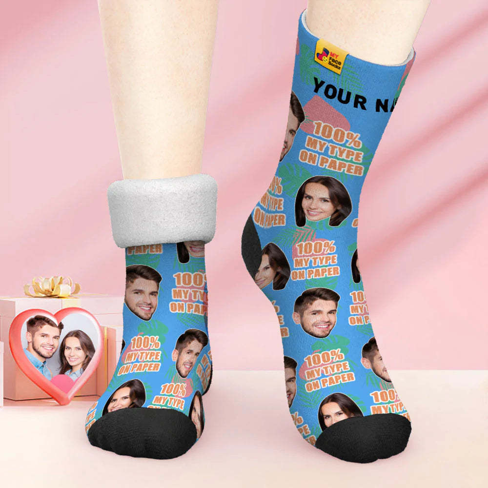 Custom Thick Photo Socks Valentine's Day Gift Warm Socks 100% MY TYPE ON PAPER Face Socks - MyFaceSocksAu