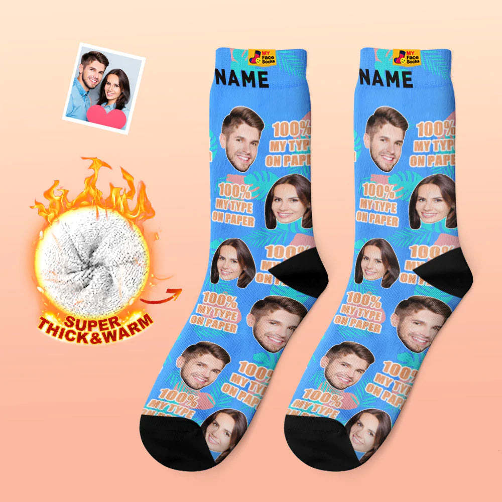 Custom Thick Photo Socks Valentine's Day Gift Warm Socks 100% MY TYPE ON PAPER Face Socks - MyFaceSocksAu