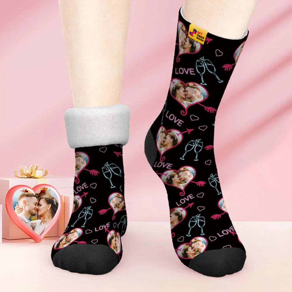 Custom Thick Photo Socks Valentine's Day Gift Warm Socks LOVE Heart Face Socks - MyFaceSocksAu