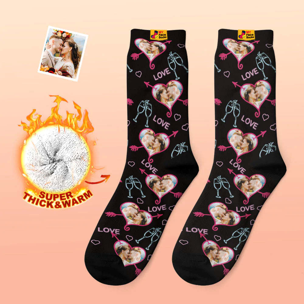 Custom Thick Photo Socks Valentine's Day Gift Warm Socks LOVE Heart Face Socks - MyFaceSocksAu