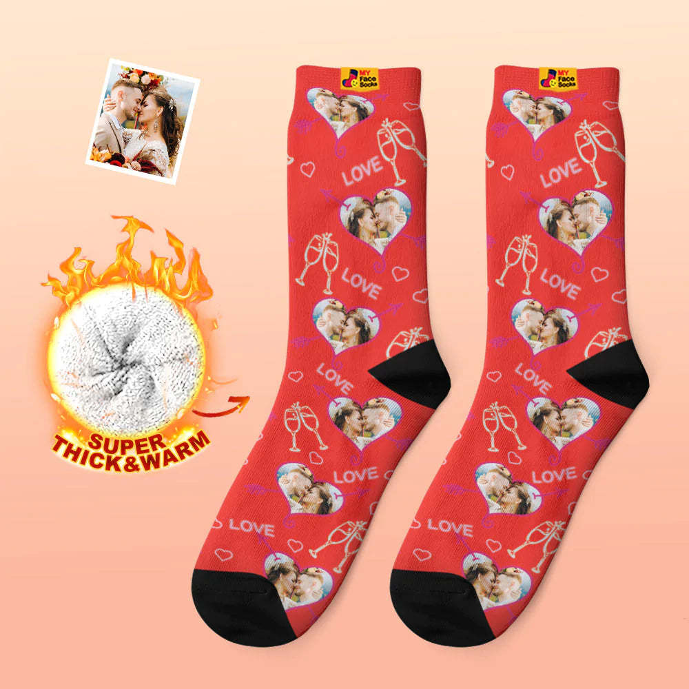 Custom Thick Photo Socks Valentine's Day Gift Warm Socks LOVE Heart Face Socks - MyFaceSocksAu