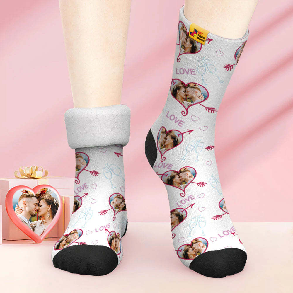 Custom Thick Photo Socks Valentine's Day Gift Warm Socks LOVE Heart Face Socks - MyFaceSocksAu