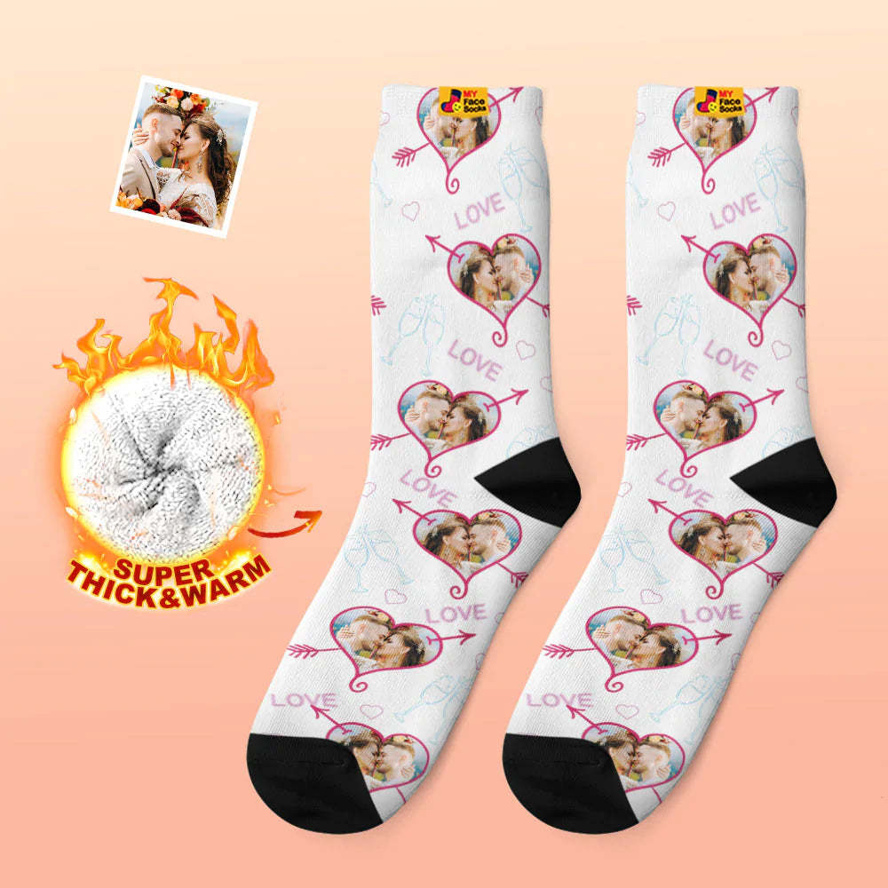 Custom Thick Photo Socks Valentine's Day Gift Warm Socks LOVE Heart Face Socks - MyFaceSocksAu