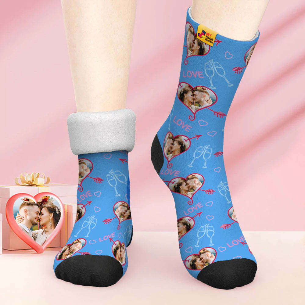 Custom Thick Photo Socks Valentine's Day Gift Warm Socks LOVE Heart Face Socks - MyFaceSocksAu