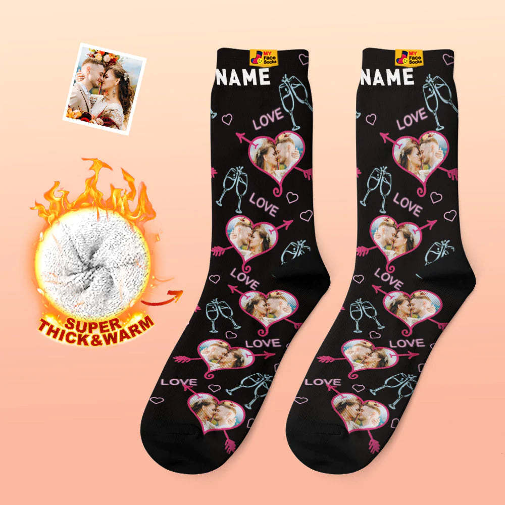 Custom Thick Photo Socks Valentine's Day Gift Warm Socks LOVE Heart Face Socks - MyFaceSocksAu