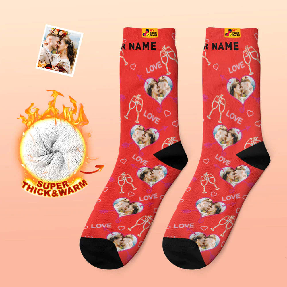 Custom Thick Photo Socks Valentine's Day Gift Warm Socks LOVE Heart Face Socks - MyFaceSocksAu