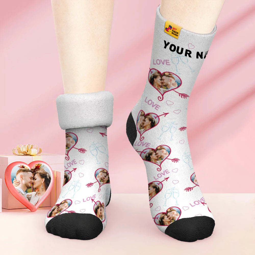 Custom Thick Photo Socks Valentine's Day Gift Warm Socks LOVE Heart Face Socks - MyFaceSocksAu