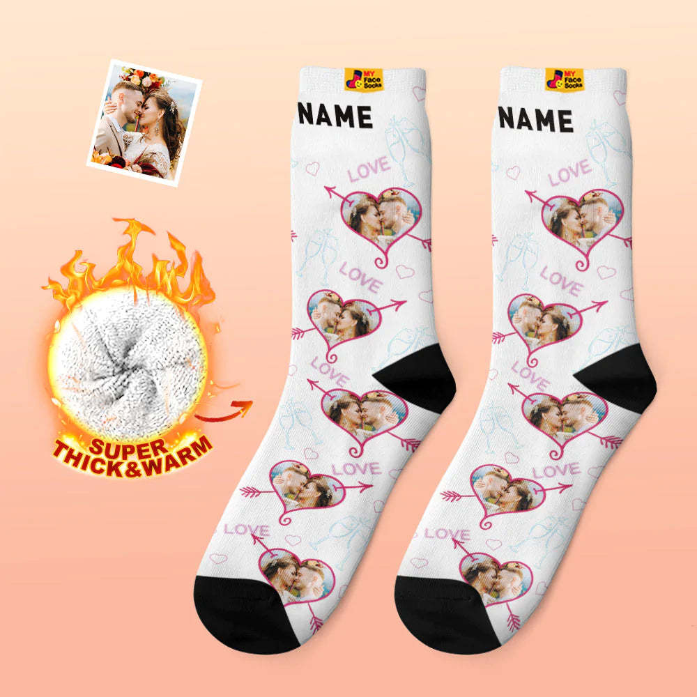 Custom Thick Photo Socks Valentine's Day Gift Warm Socks LOVE Heart Face Socks - MyFaceSocksAu