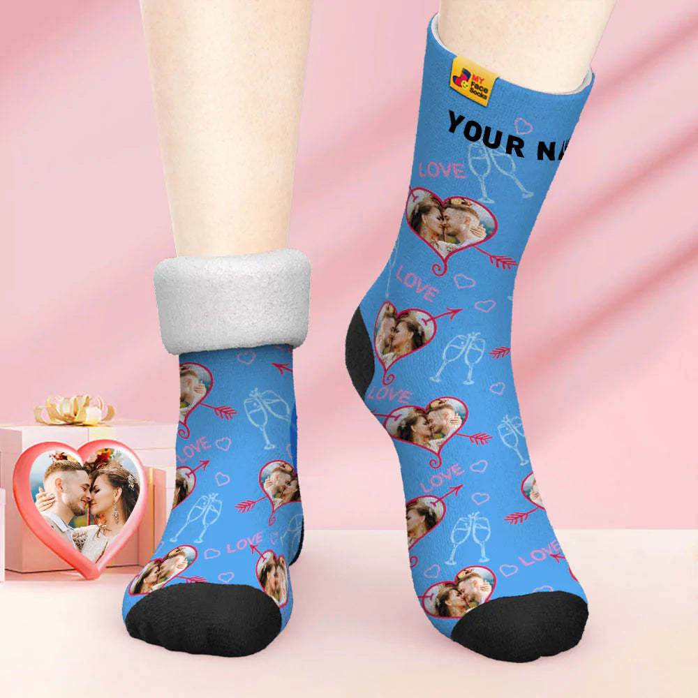 Custom Thick Photo Socks Valentine's Day Gift Warm Socks LOVE Heart Face Socks - MyFaceSocksAu