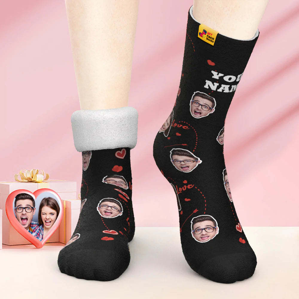 Custom Thick Photo Socks Valentine's Day Gifts Warm Socks Love Heart Face Socks - MyFaceSocksAu