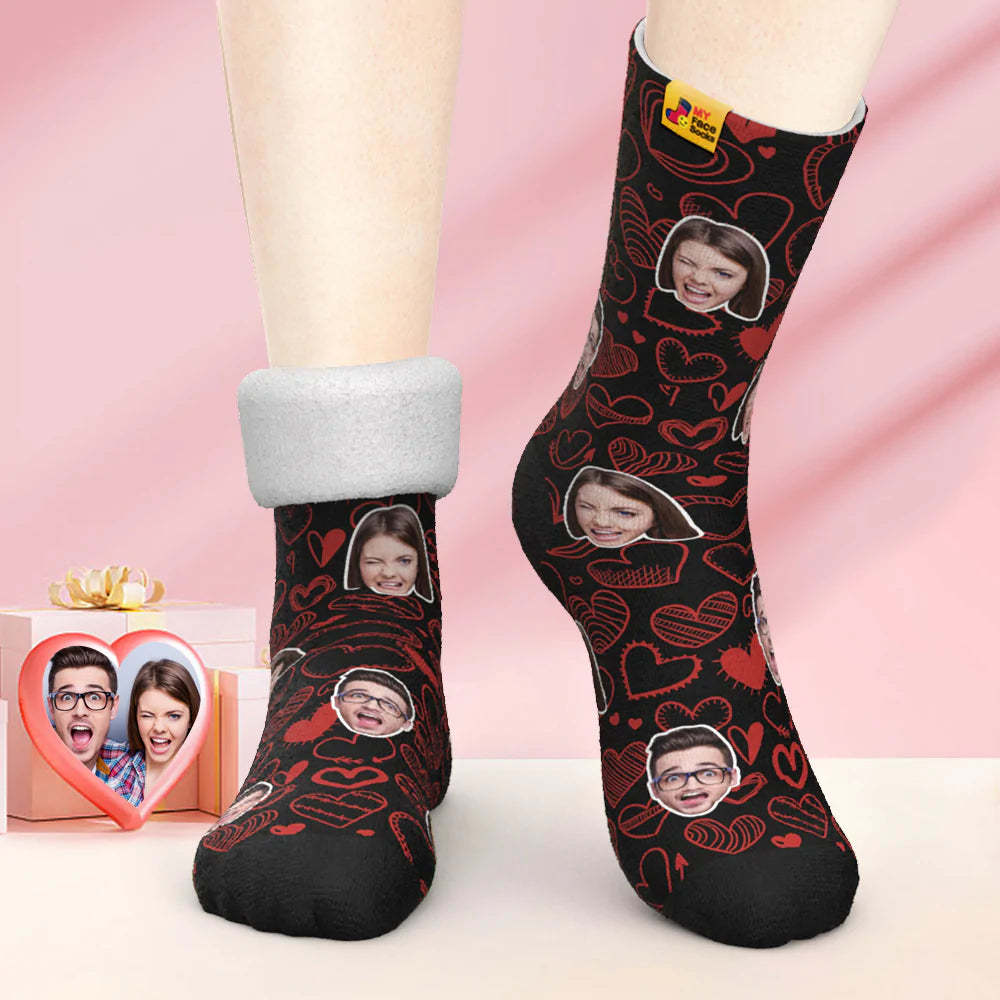Custom Thick Photo Socks Valentine's Day Gift Warm Socks Fluttering Hearts All-Over Face Socks - MyFaceSocksAu
