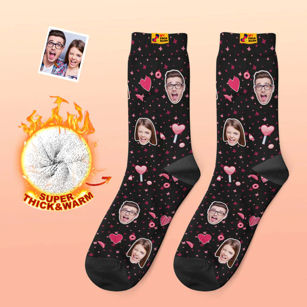 Custom Thick Photo Socks Valentine's Day Gift Warm Socks Candy Heart Face Socks - MyFaceSocksAu