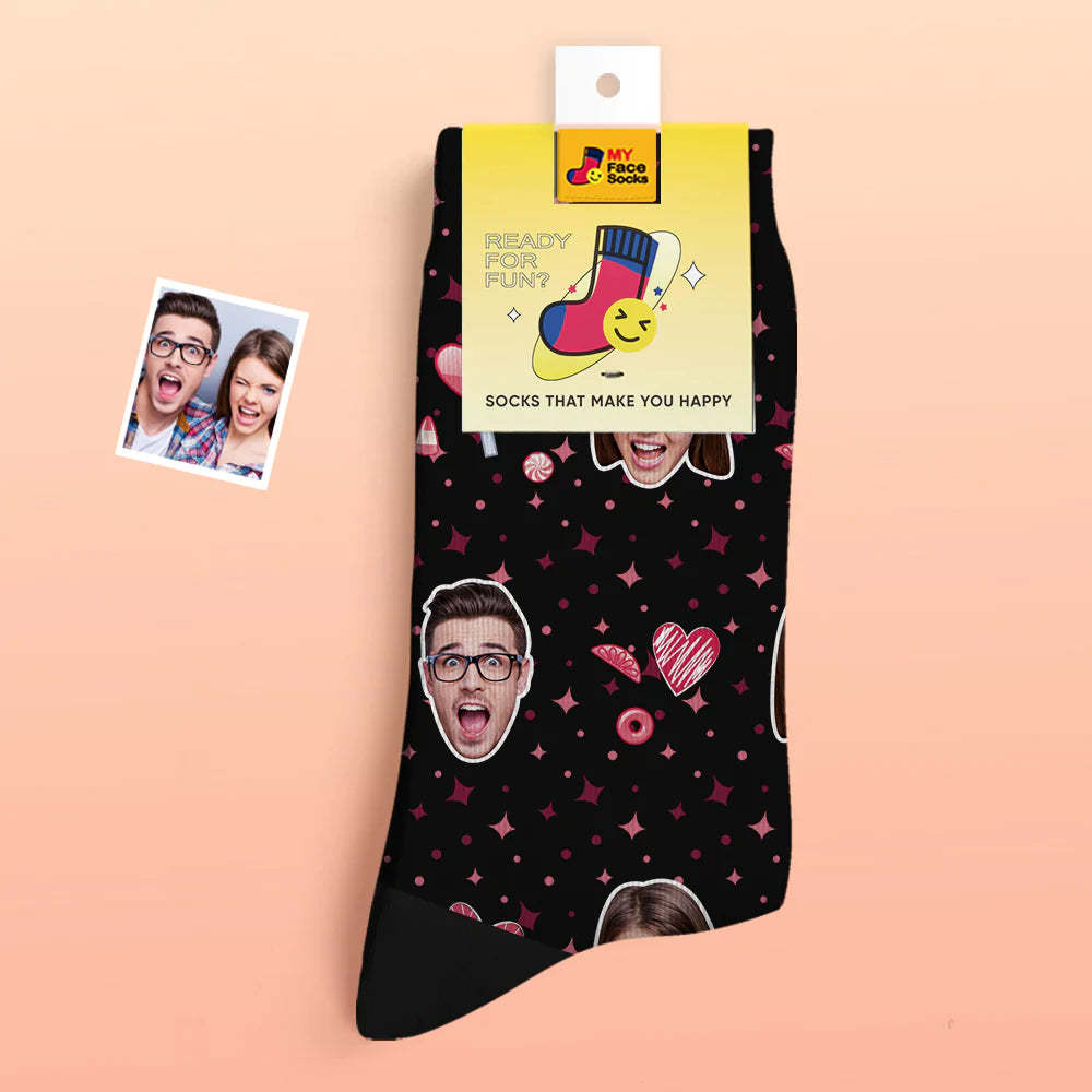 Custom Thick Photo Socks Valentine's Day Gift Warm Socks Candy Heart Face Socks - MyFaceSocksAu