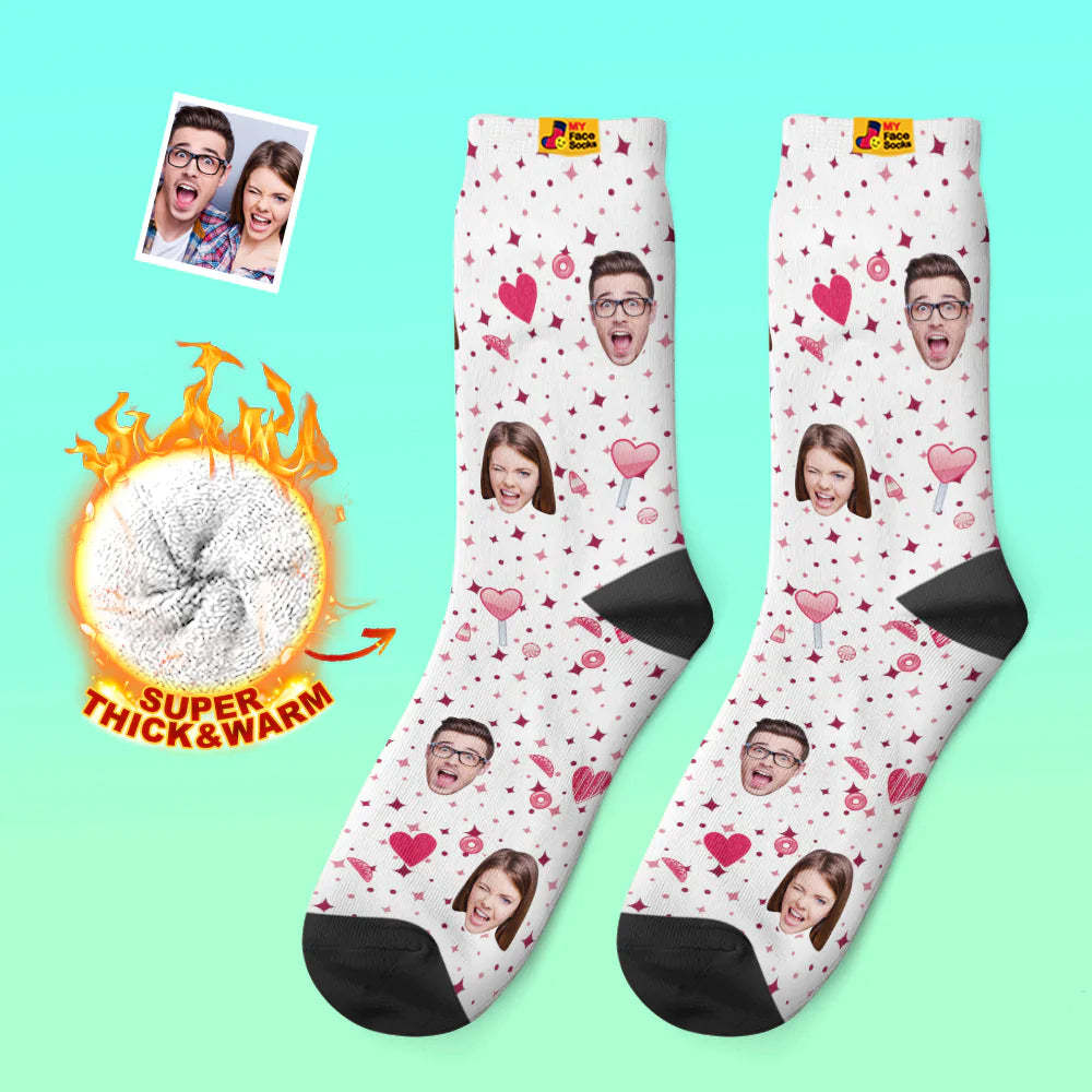 Custom Thick Photo Socks Valentine's Day Gift Warm Socks Candy Heart Face Socks - MyFaceSocksAu