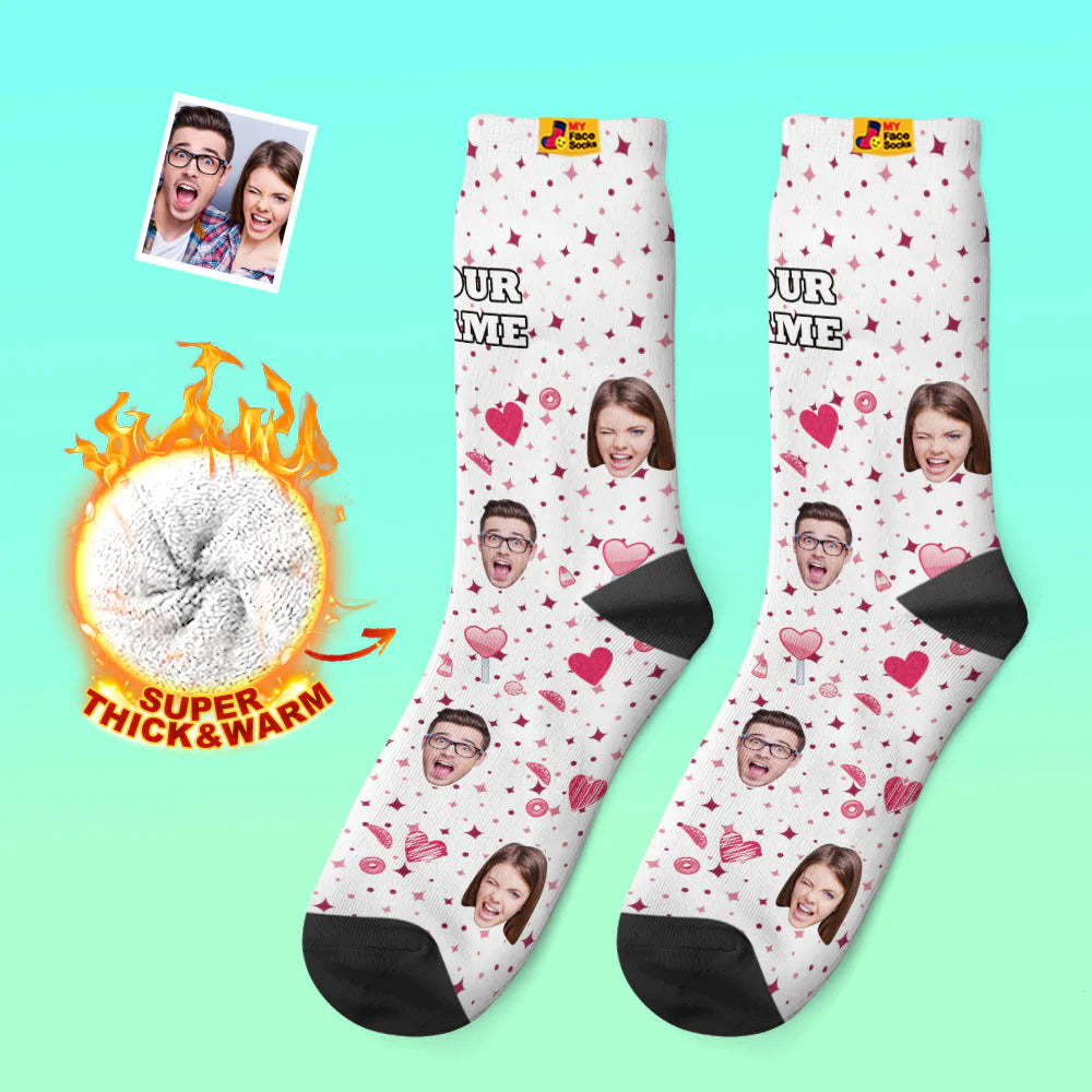 Custom Thick Photo Socks Valentine's Day Gift Warm Socks Candy Heart Face Socks - MyFaceSocksAu