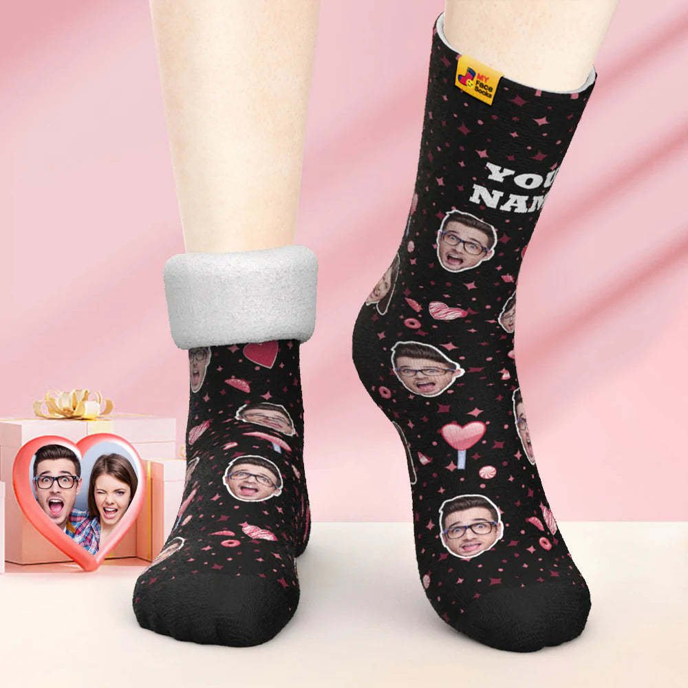 Custom Thick Photo Socks Valentine's Day Gift Warm Socks Candy Heart Face Socks - MyFaceSocksAu