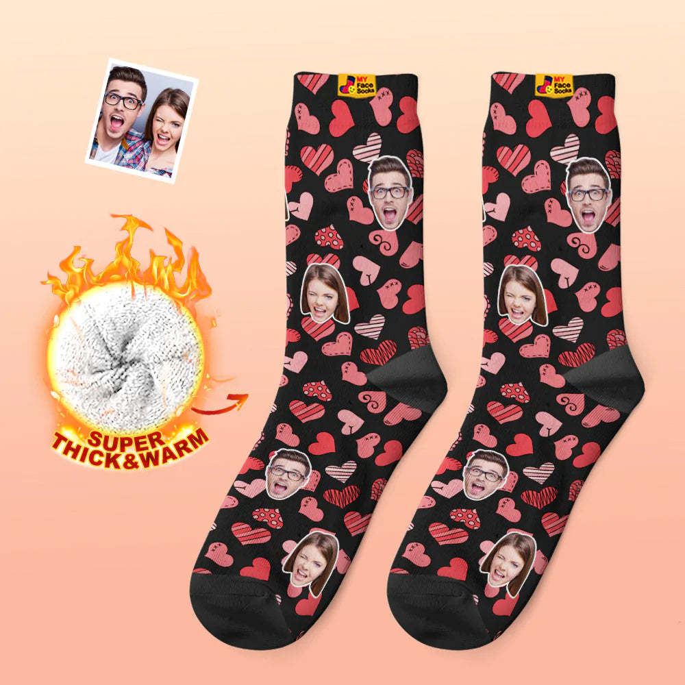 Custom Thick Photo Socks Valentine's Day Gift Warm Socks Various Hearts Face Socks - MyFaceSocksAu