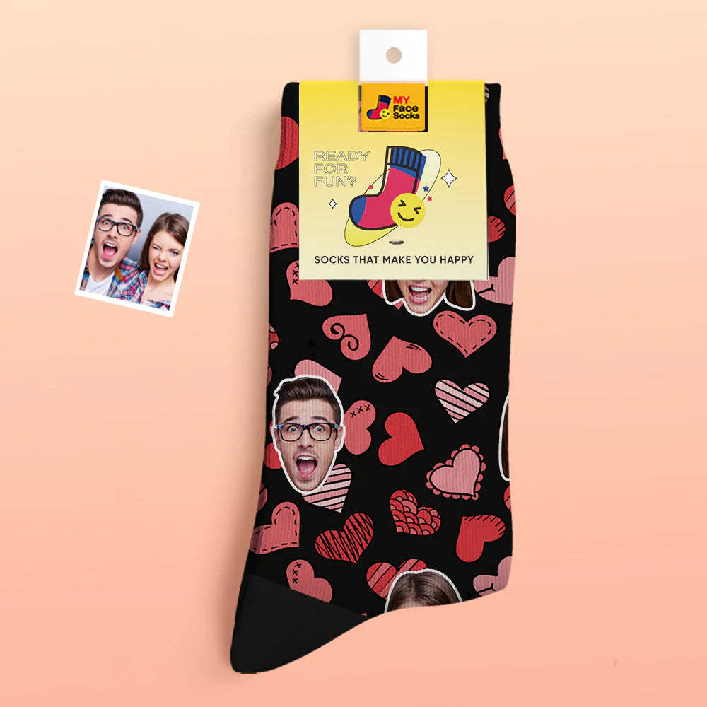 Custom Thick Photo Socks Valentine's Day Gift Warm Socks Various Hearts Face Socks - MyFaceSocksAu