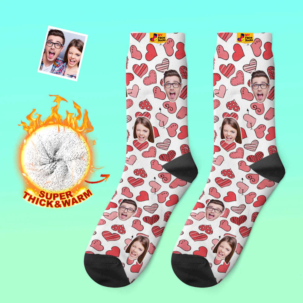 Custom Thick Photo Socks Valentine's Day Gift Warm Socks Various Hearts Face Socks - MyFaceSocksAu