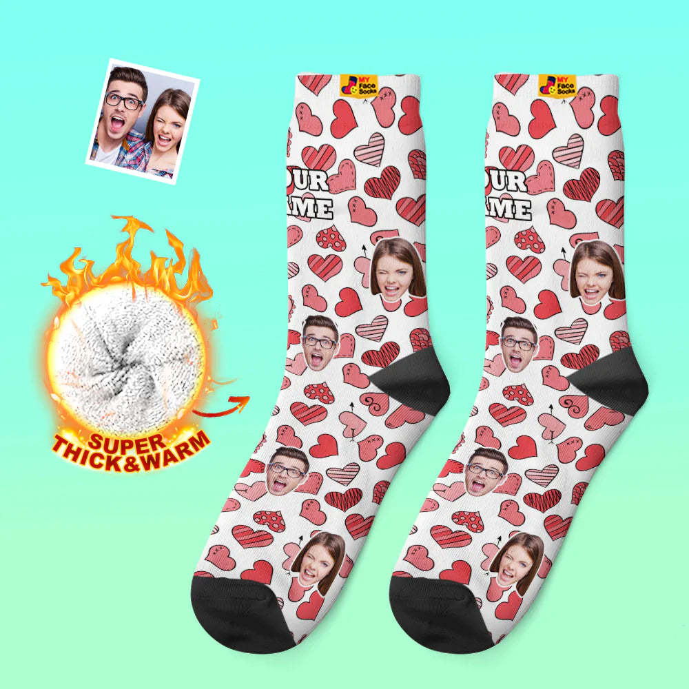 Custom Thick Photo Socks Valentine's Day Gift Warm Socks Various Hearts Face Socks - MyFaceSocksAu