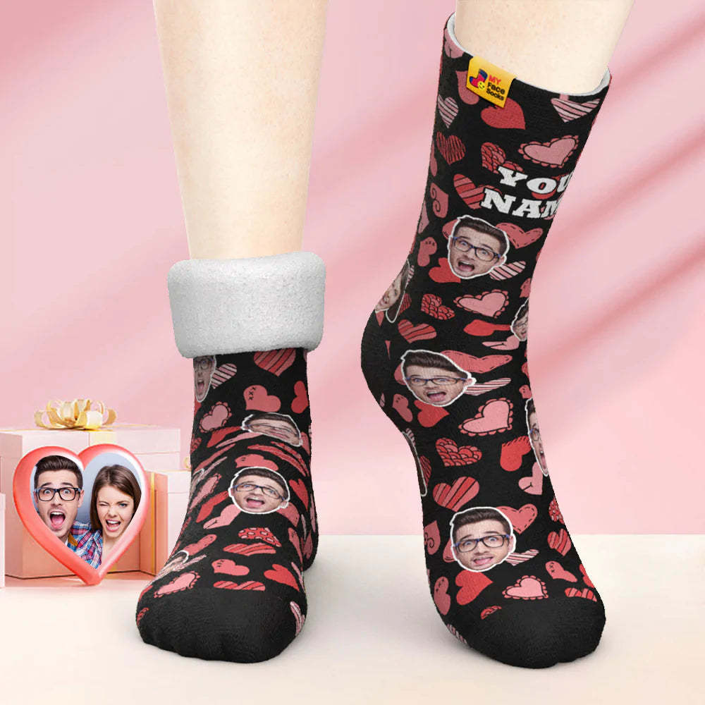 Custom Thick Photo Socks Valentine's Day Gift Warm Socks Various Hearts Face Socks - MyFaceSocksAu