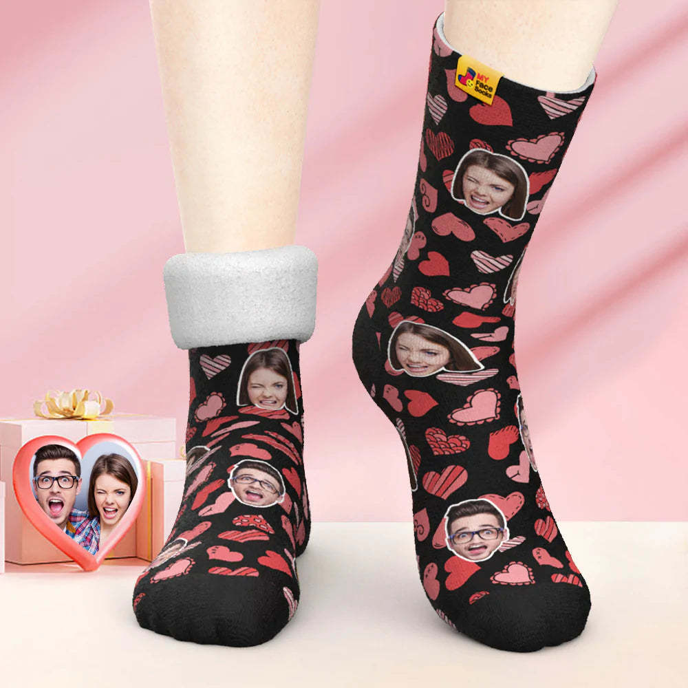 Custom Thick Photo Socks Valentine's Day Gift Warm Socks Various Hearts Face Socks - MyFaceSocksAu